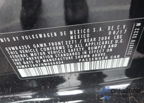 2017 Volkswagen Golf Gti Autobahn 4-Door/S 4-Door/Se 4-Door/Sport z USA, uszkodzony, nr VIN 3VW4T7AU7HM066604